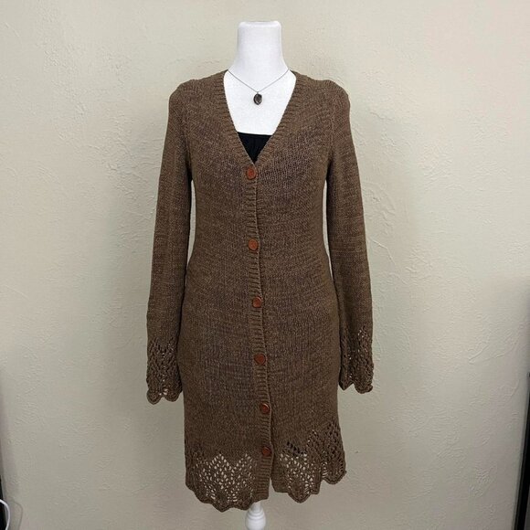 y2k brown girly boho granola long line cardigan sweater - Picture 4 of 8